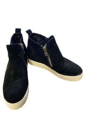 Steve Madden Wedgie Wedge Sneakers Womens 7 Black Suede Double Zip Platform